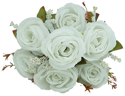 BUQUE ROSAS 7 BOTOES BRANCO PURO 45CM 130303