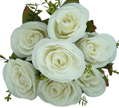 BUQUE DE ROSAS BOTOES X7 46CM BRANCO 130469