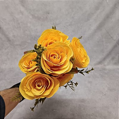 BUQUE DE ROSAS BOTOES X7 46CM AMARELO 130470