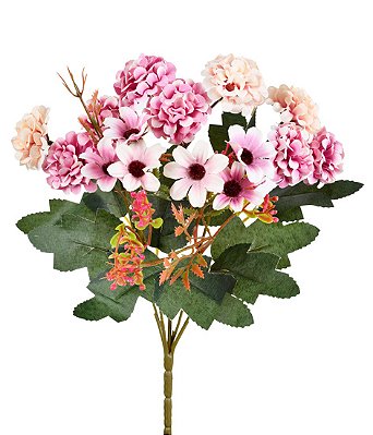 BUQUE MISTO CRISANTEMO E MARGARIDA 30CM X5 ROSA MALVA 130545