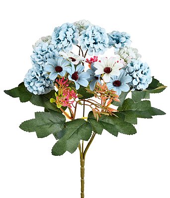 BUQUE MISTO CRISANTEMO E MARGARIDA 30CM X5 AZUL 130542