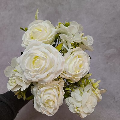 BUQUE DE ROSA E HORTENSIA  BRANCO 130608