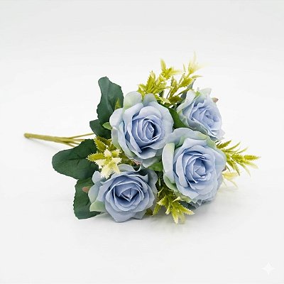 BUQUE DE ROSA AZUL X6 25CM 130746