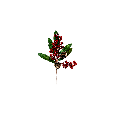 PICK NATALINO BERRIES COM PINHAS E FOLHAS VERMELHO 22CM 130709