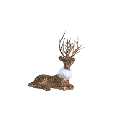 RENA DECORATIVA SENTADA COM GLITTER DOURADO 18,5X20CM