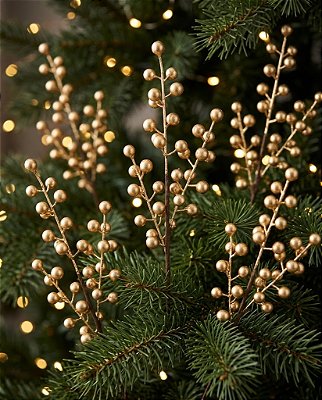 HASTE NATALINA 38CM 3 GALHOS BERRY DOURADO 130757