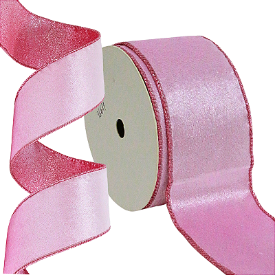FITA NATALINA ARAMADA 6,3CM X 9,14M VELUDO DUPLA FACE ROSA
