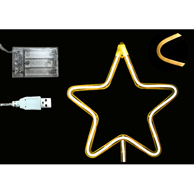 PONTEIRA ESTRELA ILUMINADA NEON USB BRANCO QUENTE PARA DECORAÇÃO DE NATAL