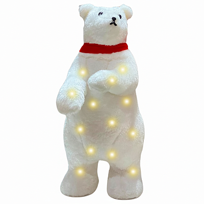 URSO NATALINO DE PELÚCIA COM LEDS 30CM BRANCO QUENTE