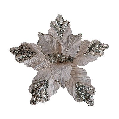 FLOR NATALINA 24CM COM GLITTER CHAMPANHE CABO 15CM 130917