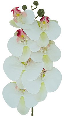 ORQUIDEA ARTIFICIAL SILICONE TOQUE REAL BRANCA C/VERMELHO X7 75CM