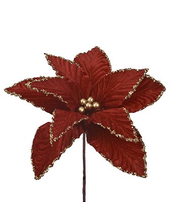 FLOR NATALINA POINSETTIA 20CM VERMELHO DOURADO
