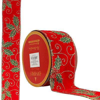 FITA NATALINA ARAMADA 6,3CM X 9,14M VERMELHA VERDE E DOURADA