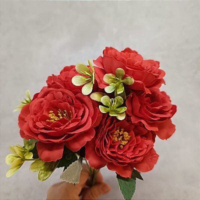 BUQUE PEONIA X6 VERMELHO 34CM