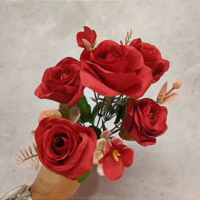 MINI BUQUE ROSA X5 VERMELHO 30CM