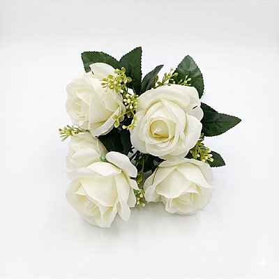 BUQUE DE ROSAS ARTIFICIAIS BULGARA 35CM X5 BRANCA