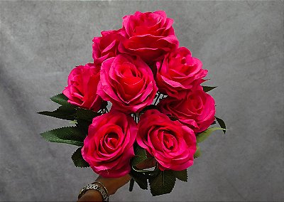 BUQUE DE ROSA X10 ROSA PINK 45CM-131983