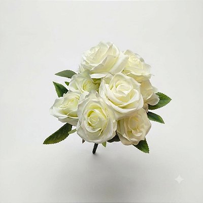 BUQUE DE ROSA X9  BRANCO 50CM-131981