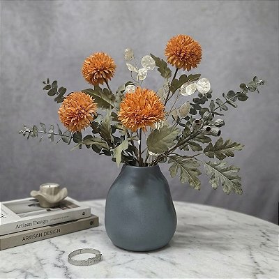 HAST E DE CRISANTEMO COM FOLHAS LARANJA TERRA COTA 35CM 132141