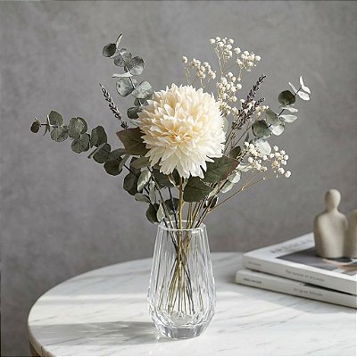 HASTE DE CRISANTEMO BRANCO COM FOLHAS 35CM 132140