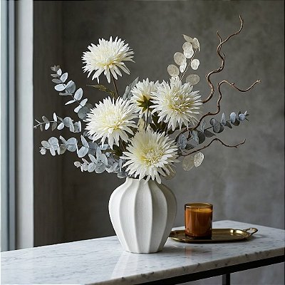 HASTE DE DALIA BRANCO COM FOLHAS 35CM 132137