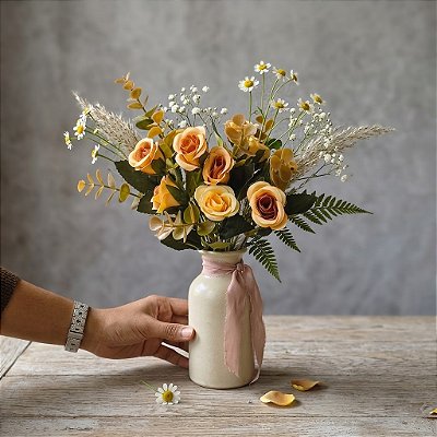 MINI BUQUE ROSA X11 CHA OUTONO 30CM 132087