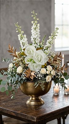 BUQUE DE ROSA X5 BRANCO 45CM