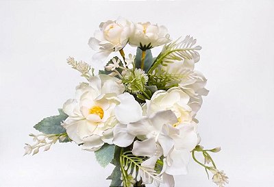 KIT C6 BUQUES DE CAMELIA C HORTENSIA BRANCO X5 30CM