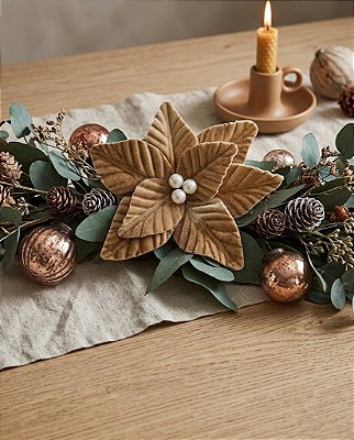 KIT 6 FLOR DE NATAL BICO DE PAPAGAIO BEGE 30X24CM 13615BG