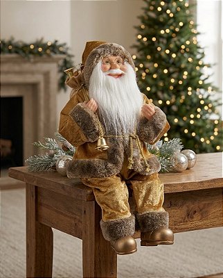 PAPAI NOEL SENTADO 40CM DOURADO