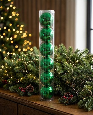 BOLA NATALINA METALIZADA JG/6 TUBO 10CM VERDE