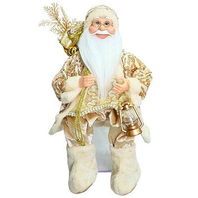 PAPAI NOEL LANTERNA SENTADO 45CM DOURADO