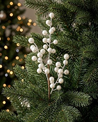 HASTE BERRY 38CM BRANCO - 3 GALHOS - PEROLADO