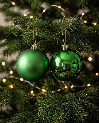 KIT BOLA DE NATAL 12CM 2 UNIDADES TUBO VERDE BANDEIRA