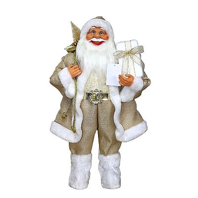 PAPAI NOEL VINTAGE PRESENTE 60CM DOURADO