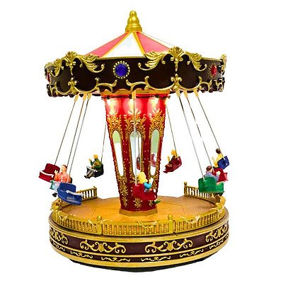 VILA DE NATAL CARROSSEL 27CM MOVIMENTO ILUMINACAO MUSICAL
