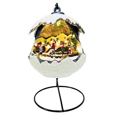 CENA NATALINA ALDEIA NATALINA 23CM PENDURAR SOM MOVIMENTO LEDS BRANCO