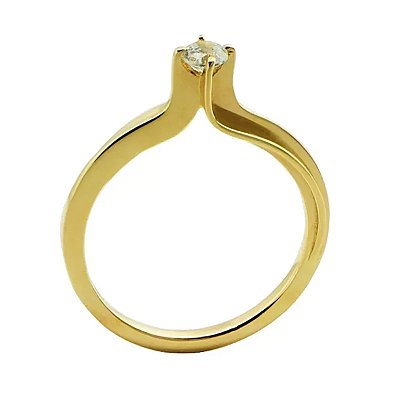 Anel Solitário Noivado com Pedra de Zircônia de Ouro 18k