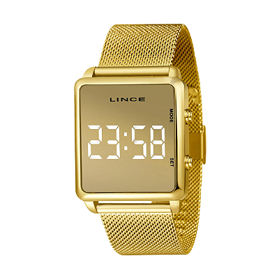 Relógio Lince Led Digital Quadrado Dourado Feminino Mdg4619l Bxkx