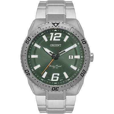 Relógio Orient Masculino Clássico Prata Visor Verde Mbss1474 E2SX