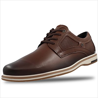 Sapato Pegada Em Couro Masculino - Terracota/Dark Brown