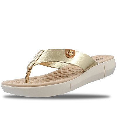 Tamanco Modare Ultra Conforto Reflex Sense Feminino - Dourado/Camel