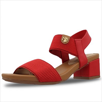 Sandália Modare Ultraconforto Salto Bloco Feminina - Vermelho/Camel
