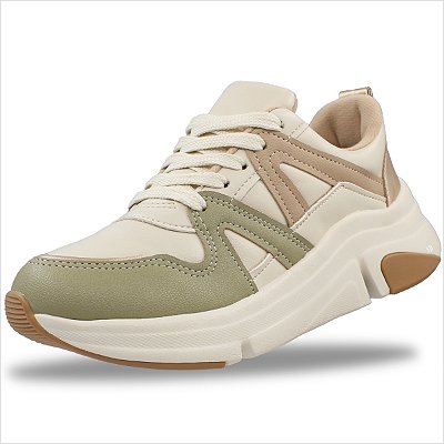 Tênis Modare Casual  Ultra Conforto Feminino - Branco Off/Verde