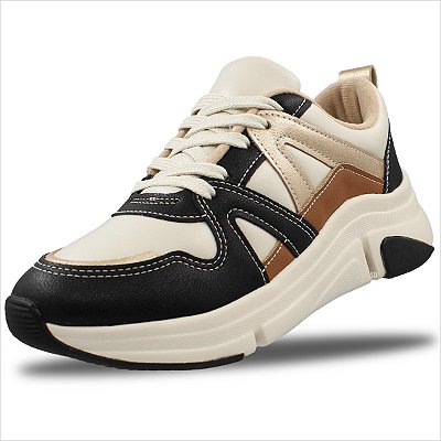 Tênis Modare Ref:7401.102.29627 - Branco Off 526/Preto 01/Dourado/Camel 1165