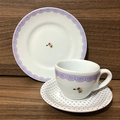 Conjunto de café - 3 peças - Renda