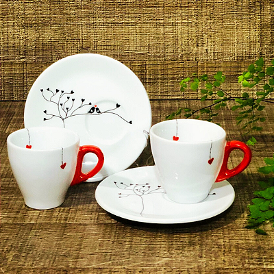 Conjunto de xícaras de café - 4 peças - Coração