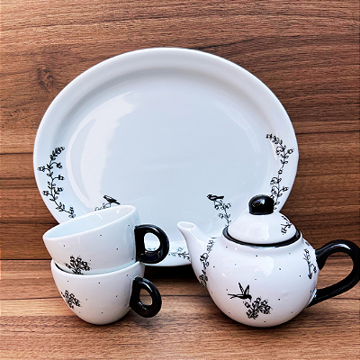 Conjunto de chá - 4 peças - Pássaro Preto
