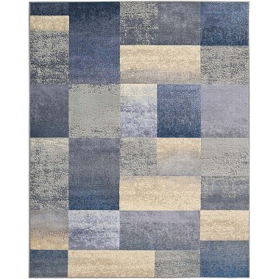 Tapete Supreme Quadros 1,50X2,00M Azul-Bege-Cinza