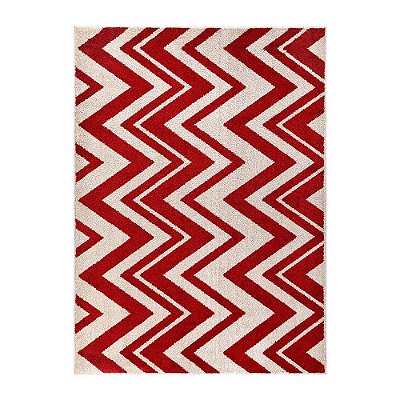 Tapete Sala Classic Chevron 67 Bege-Vermelho 2,00X2,50M